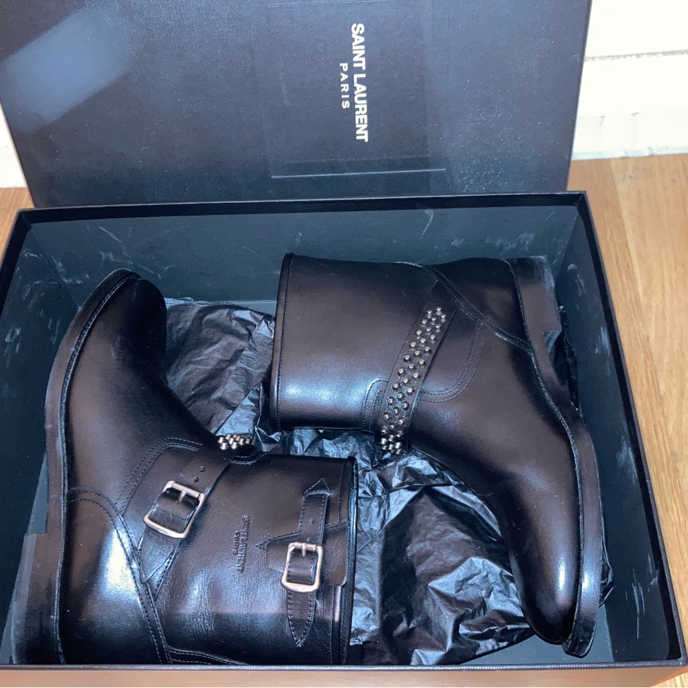 Saint Laurent Black Studded Women’s Boots Moto  Excellent condition.